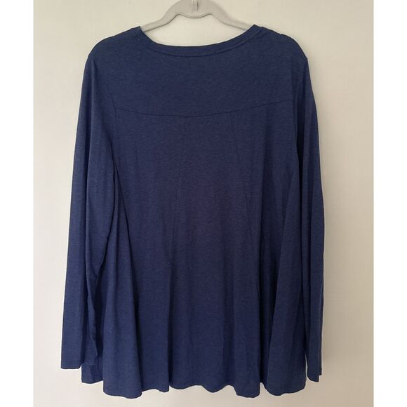 Peruvian Connection Blue Pima Cotton Boatneck Swing Top Long Sleeve Soft Sz M/L - Picture 2 of 6
